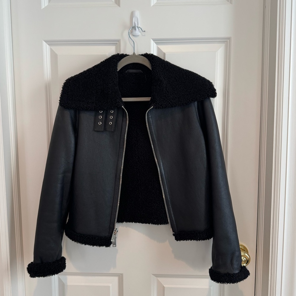 Theory Shearling + Leather Moto Jacket